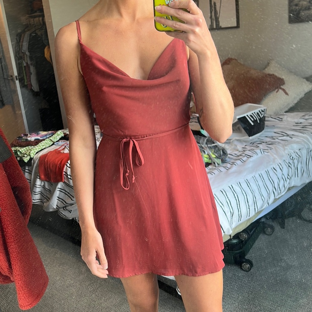 Dark red/maroon cowl neck mini dress